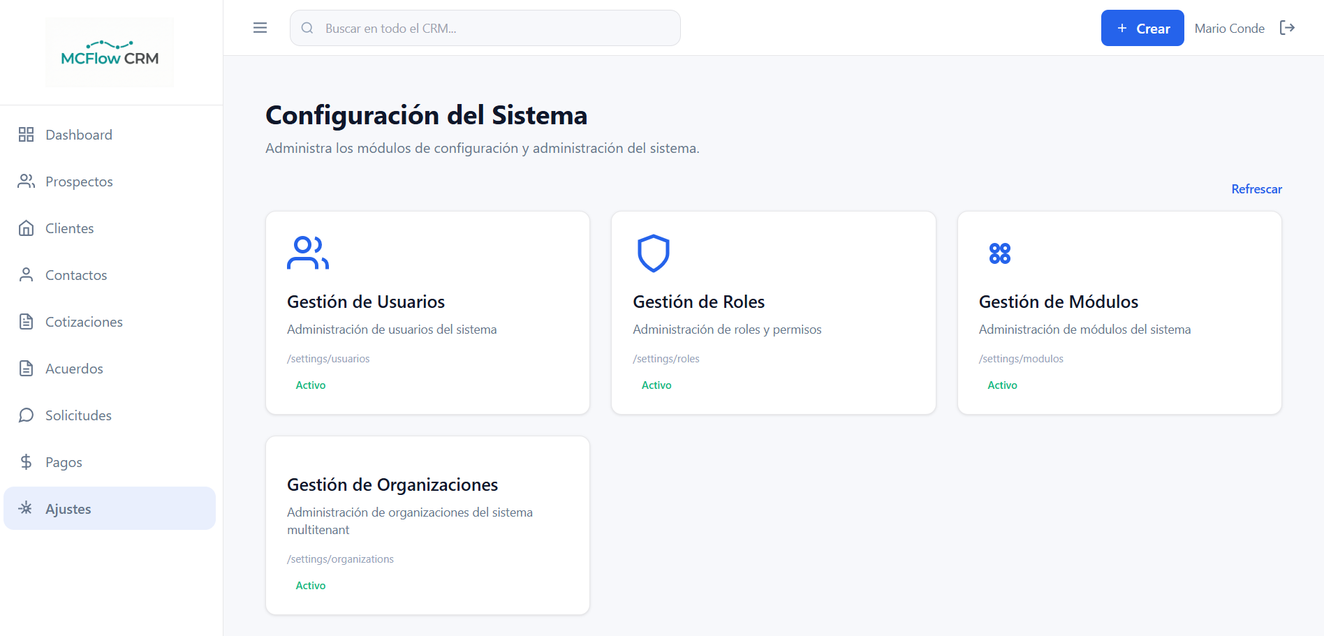 Gestión de usuarios en McFlow CRM