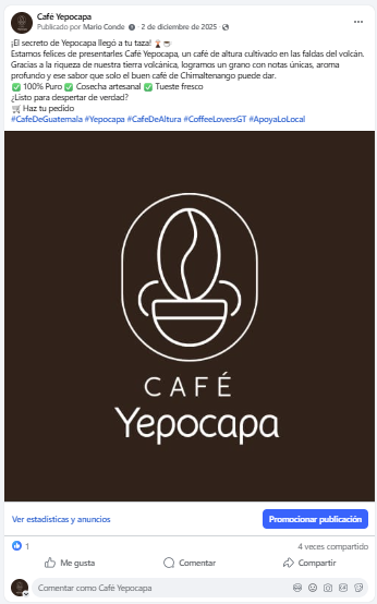 Publicación Café Yepocapa — contenido para redes por MCodeGT