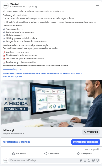 Publicación MCodeGT — software a medida